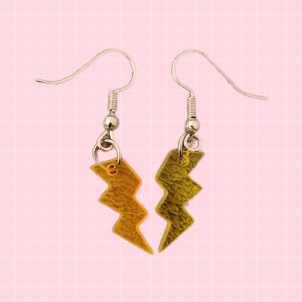 Orange Yellow Lightning Bolt Dangle Earrings